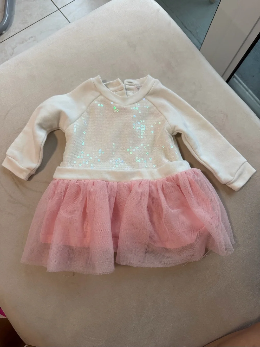 The Children's Place Cream and Pink Sequin Tulle Dress